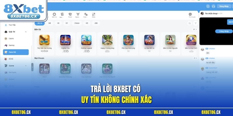 Trả lời 8xbet có uy tín không chính xác